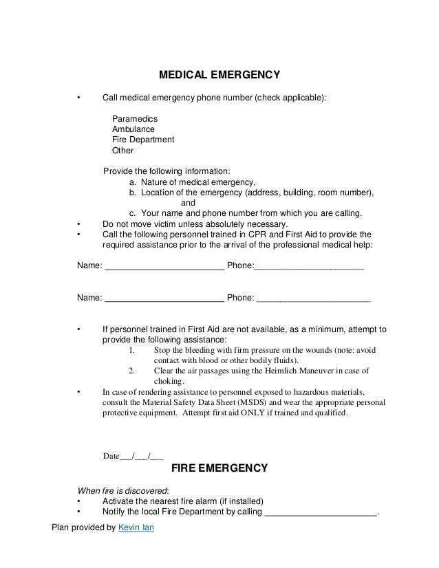 sample emergency action plans