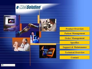 Product Overview Patient Management Order Management Support & Maintenance Contact Technical Overview Specifics 