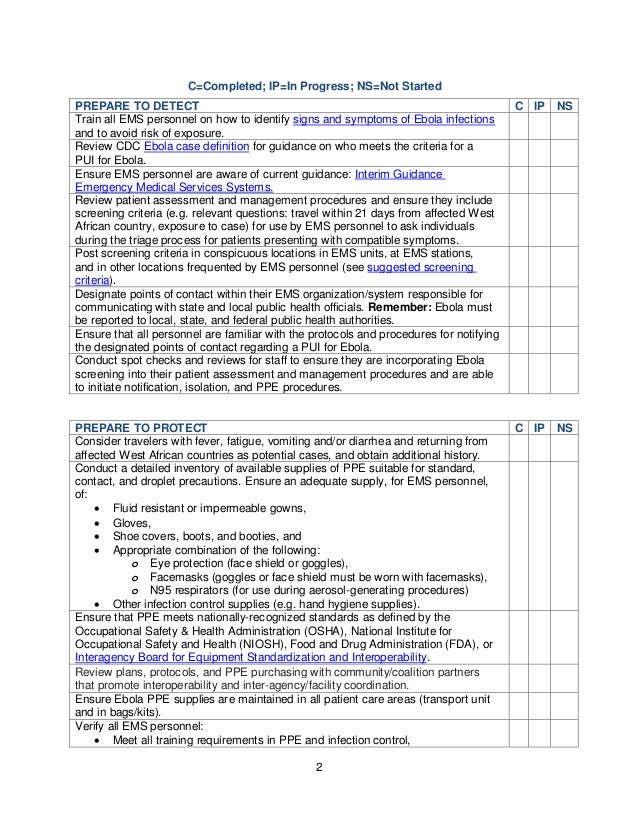 Ems checklist and Ebola preparedness for first responders