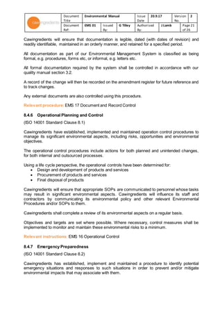 Ems 01 iso14001 2015 environmental manual | PDF