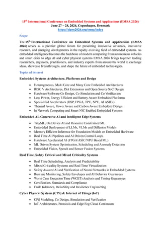 Tolerance Calculation Loop 15th International Conference on Embedded Systems and Applications ...
