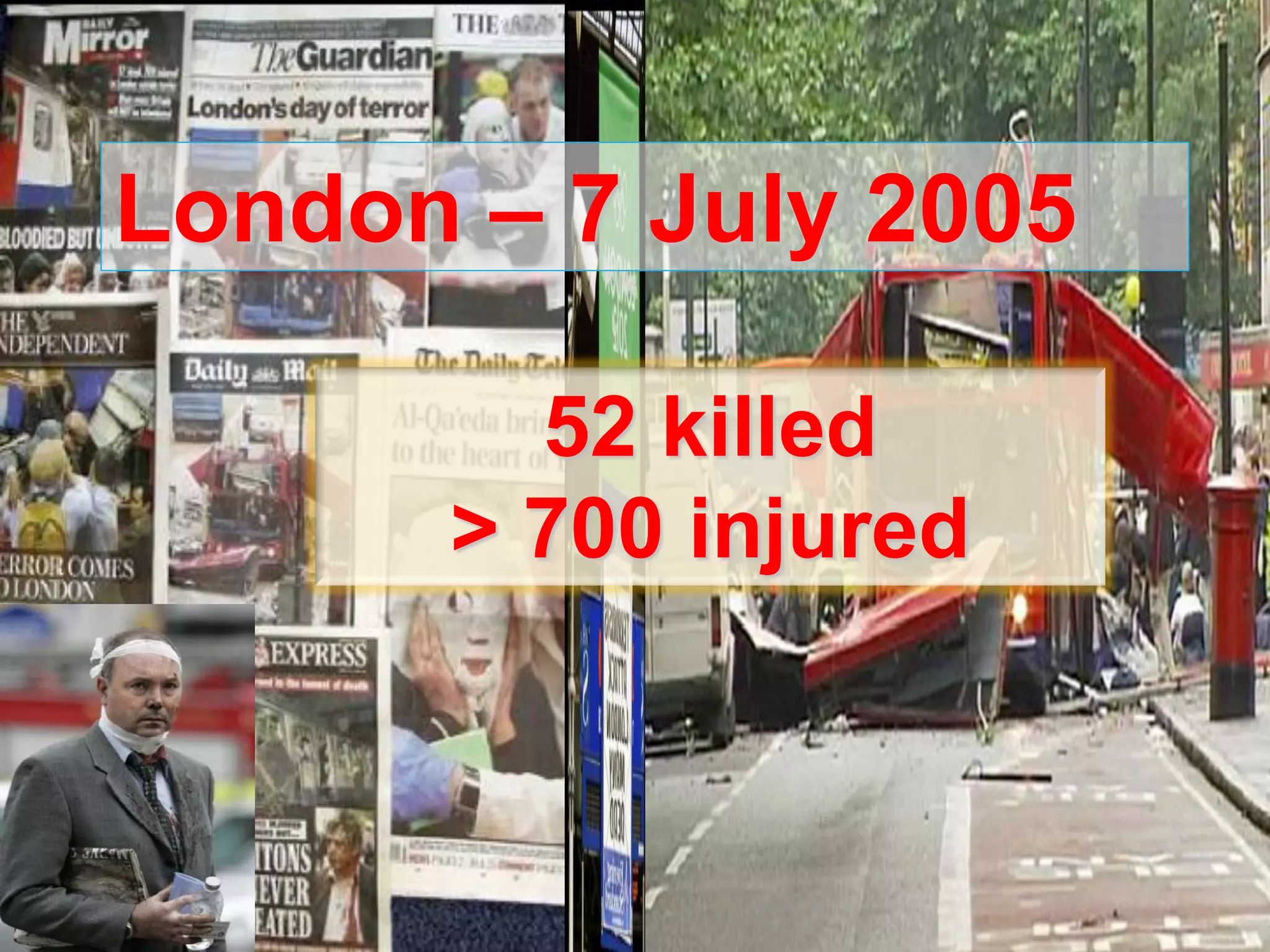 London – 7 July 2005
52 killed
> 700 injured
 