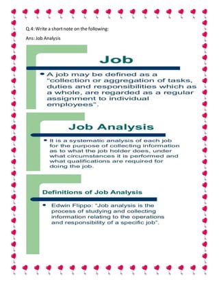 Q.4: Write a shortnote on the following:
Ans: Job Analysis
 