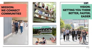 3
MISSION:
WE CONNECT
COMMUNITIES
VISION:
GETTING YOU THERE
BETTER, FASTER,
EASIER
 