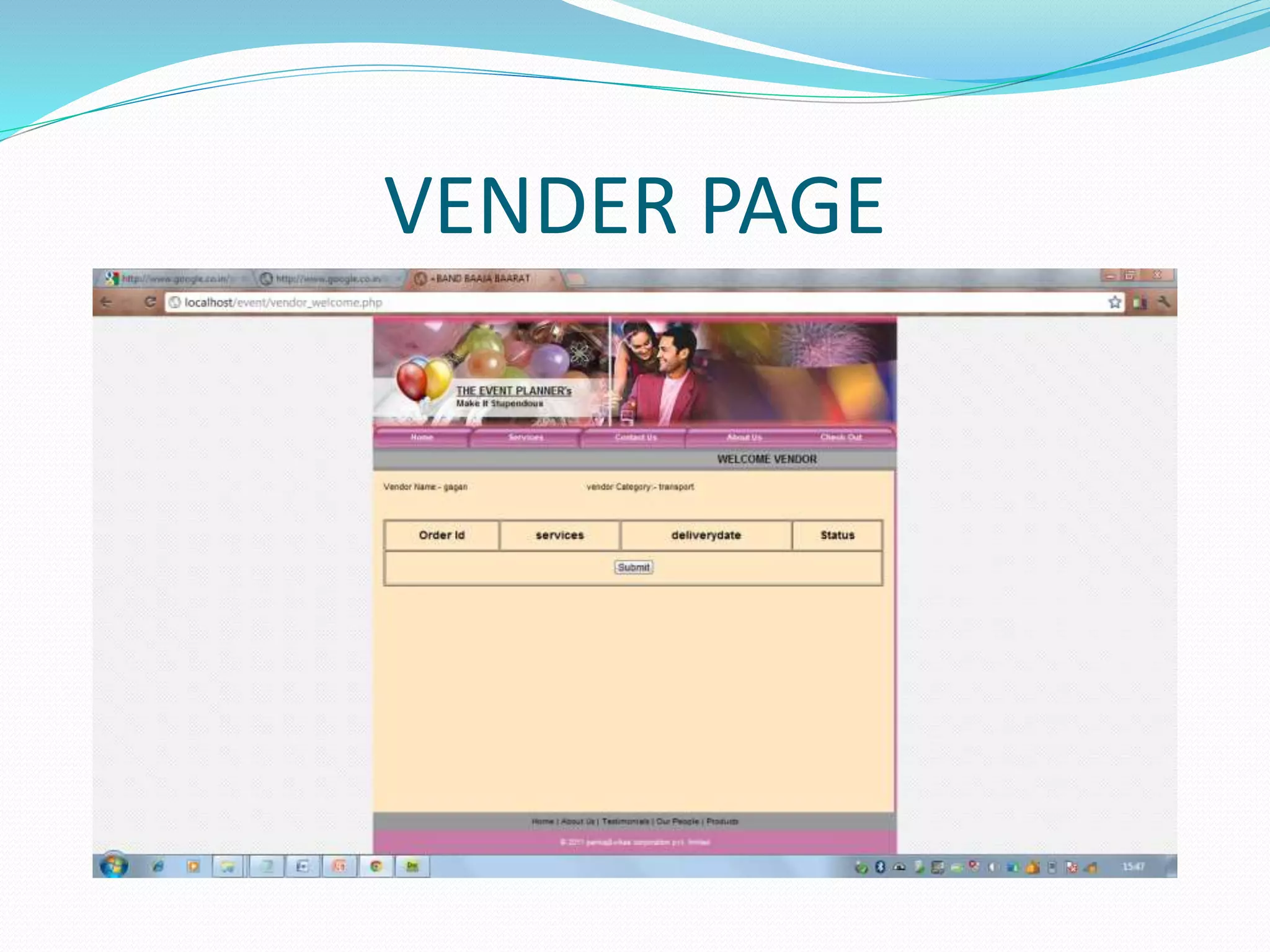 VENDER PAGE
 