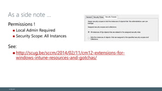 As a side note …
Permissions !
Local Admin Required
Security Scope: All Instances
See:
http://scug.be/sccm/2014/02/11/cm12-extensions-for-
windows-intune-resources-and-gotchas/
© EG A/S
 