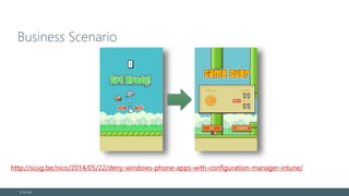 Business Scenario
© EG A/S
http://scug.be/nico/2014/05/22/deny-windows-phone-apps-with-configuration-manager-intune/
 