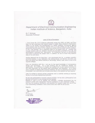 Ems sri jeevan recommendation letter iise