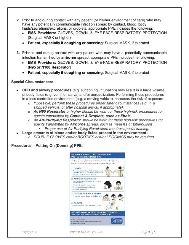 Ems tb 14 007 Use of Medical Personal Protective Equipment (PPE)