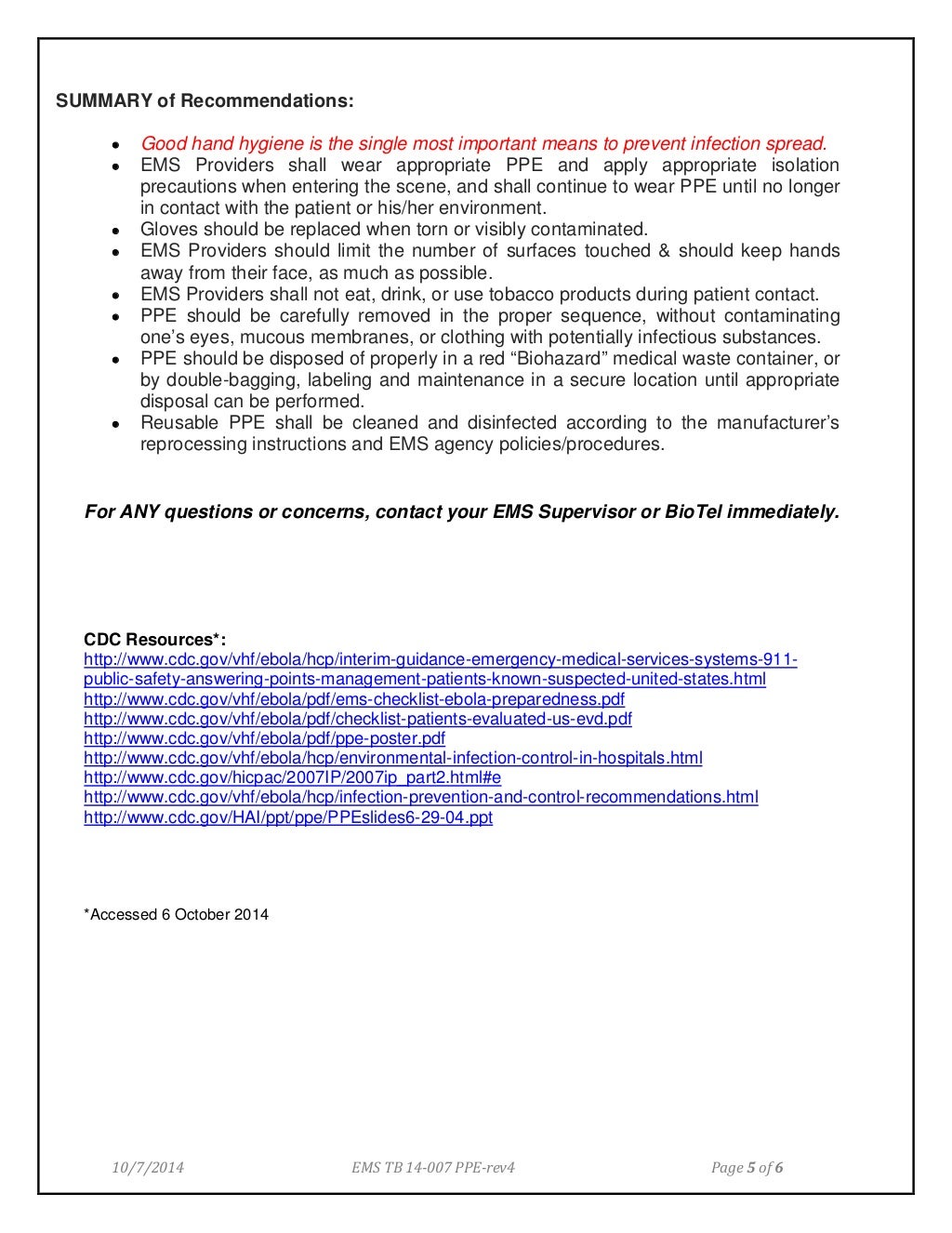 Ems tb 14 007 Use of Medical Personal Protective Equipment (PPE)