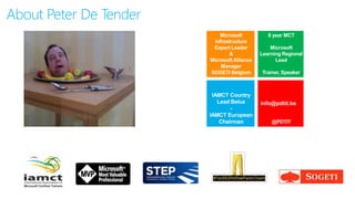 About Peter De Tender
@PDTIT
Peter De Tender
info@pdtit.be
 