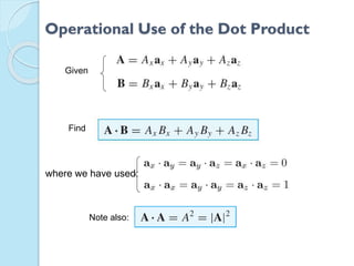Operational Use of the Dot Product
Given
Find
where we have used:
Note also:
 
