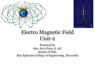 Electro Magnetic Field
Unit-2
Prepared by
Mrs. Siva Priya. S, AP,
School of EEE,
Mar Ephraem College of Engineering, Elavuvilai
 