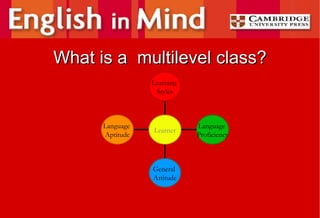 What is a  multilevel class? Learning  Styles Language  Proficiency General  Attitude Language  Aptitude Learner 