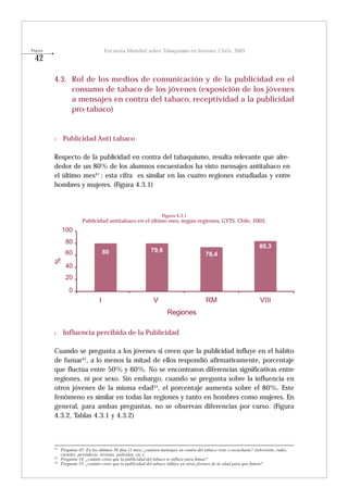 -	Encuesta Mundial de Tabaquismo en Jóvenes, (GYTS). Chile 2003 (Publicado en 2005). C. González, A. Guerrero, A. Burgos, M. Chiu.