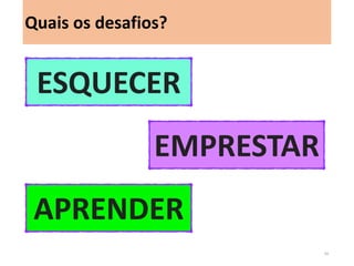 Então, ao tentar inovar, pratique… 
39 
EMPRESTAR 
ESQUECER 
APRENDER  