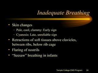 Inadequate Breathing <ul><li>Skin changes </li></ul><ul><ul><li>Pale, cool, clammy: Early sign </li></ul></ul><ul><ul><li>...