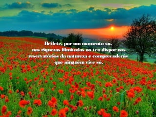 Reflete, porum momento só,Reflete, porum momento só,
nas riquezas ilimitadas ao teu dispornosnas riquezas ilimitadas ao teu dispornos
reservatórios da natureza e compreenderásreservatórios da natureza e compreenderás
que ninguémvive só.que ninguémvive só.
 