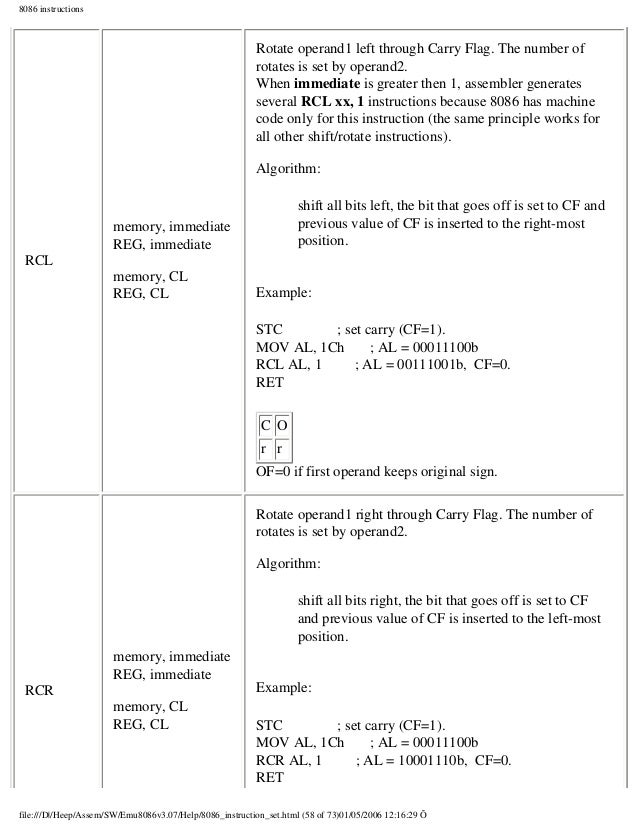 emu8086 form reg cl