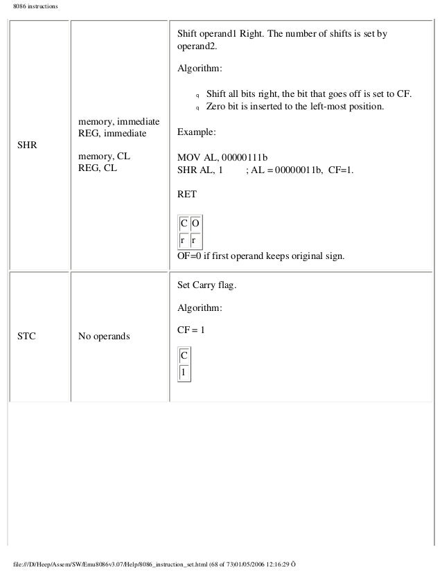 emu8086 form reg cl