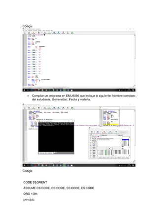 Basic Emu8086 Code Emu8086 | PDF