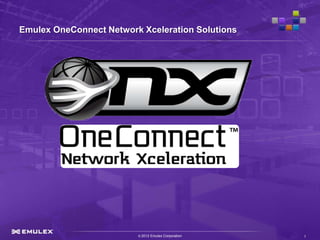 Emulex OneConnect Network Xceleration Solutions




                         © 2012 Emulex Corporation   1
 