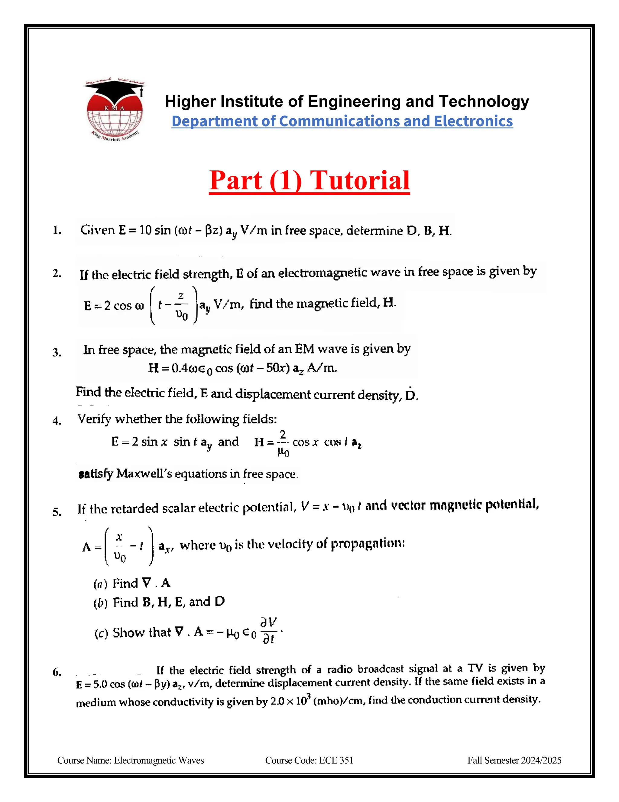 Electromagnetic Wave Tutorial Part 1 Pdf