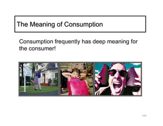 The Meaning of Consumption

Consumption frequently has deep meaning for
the consumer!




                                              1-11
 