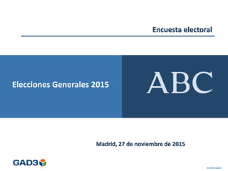 Encuesta electoral
Madrid, 27 de noviembre de 2015
© 2015 GAD3
Elecciones Generales 2015
 