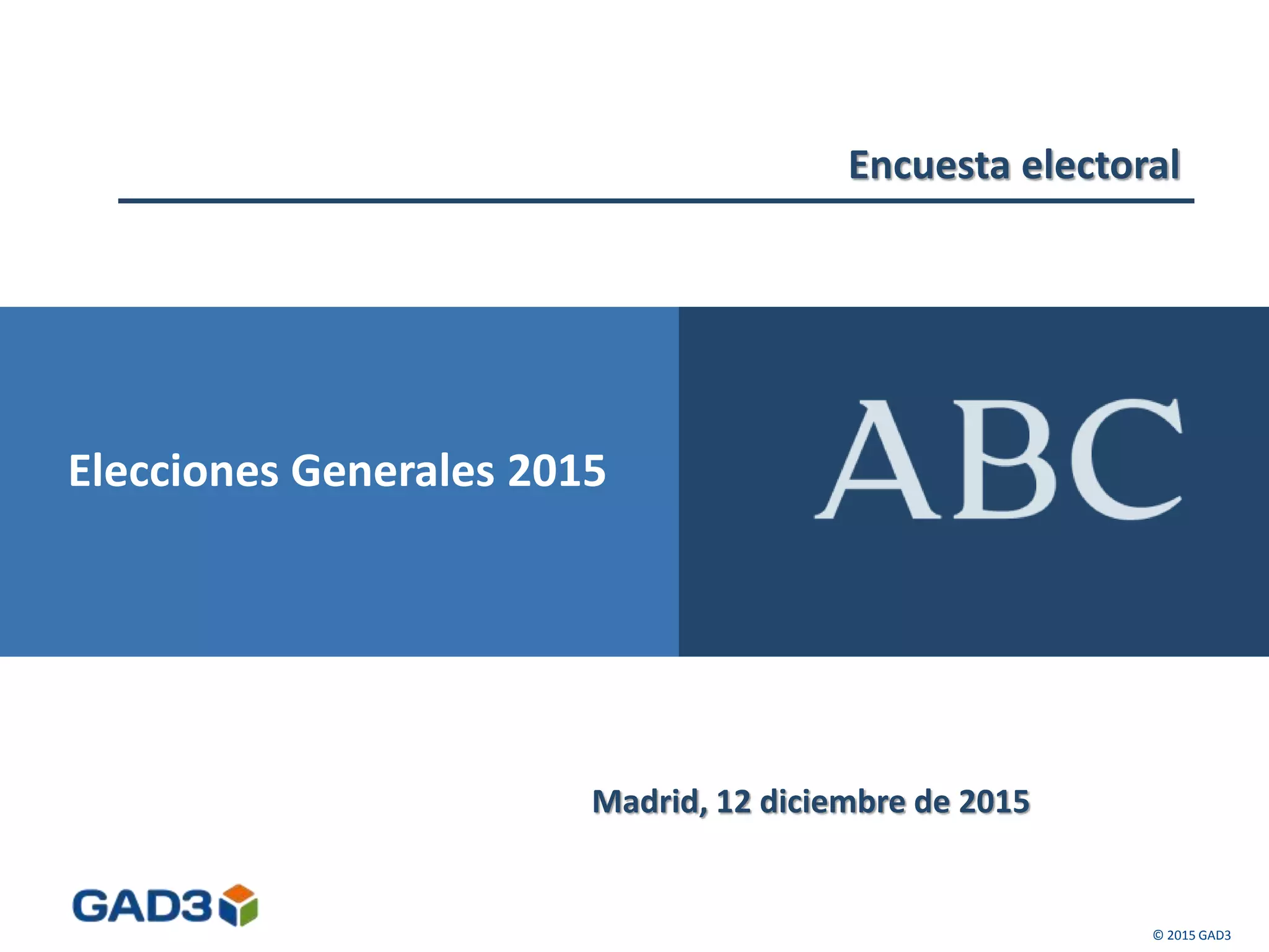 Encuesta electoral
Madrid, 12 diciembre de 2015
© 2015 GAD3
Elecciones Generales 2015
 