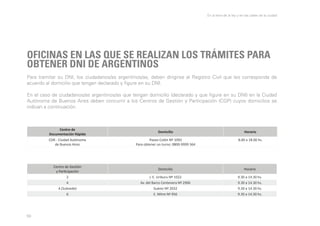 En la letra de la ley y en las calles de la ciudad

OFICINAS EN LAS QUE SE realizan los trámites para
obtener DNI DE ARGENTINOS
 

Para tramitar su DNI, los ciudadanos/as argentinos/as, deben dirigirse al Registro Civil que les corresponda de
acuerdo al domicilio que tengan declarado y figure en su DNI.
 
En el caso de ciudadanos/as argentinos/as que tengan domicilio (declarado y que figure en su DNI) en la Ciudad
Autónoma de Buenos Aires deben concurrir a los Centros de Gestión y Participación (CGP) cuyos domicilios se
indican a continuación.
 
 

 

Centro de
Documentación Rápida
CDR - Ciudad Autónoma
de Buenos Aires

Domicilio

Horario

Paseo Colón Nº 1093
Para obtener un turno: 0800-9999 364

8.00 a 18.00 hs.

Domicilio

Horario

J. E. Uriburu Nº 1022
Av. del Barco Centenera Nº 2906
Suárez Nº 2032
E. Mitre Nº 956

9.30 a 14.30 hs.
9.30 a 14.30 hs.
9.30 a 14.30 hs.
9.30 a 14.30 hs.

 

Centro de Gestión
y Participación
2
4
4 (Subsede)
6

59

 