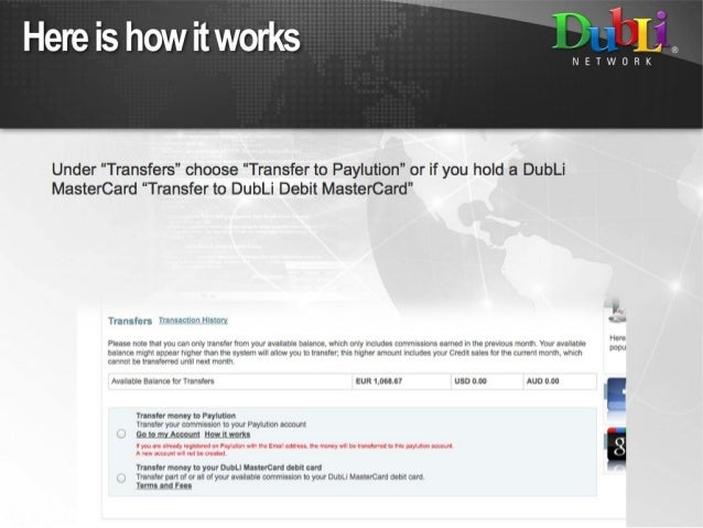 payouts in dubli network it works commission card