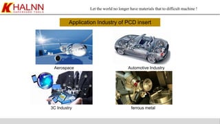 Let the world no longer have materials that to difficult machine !
Application Industry of PCD insert
Aerospace Automotive Industry
ferrous metal3C Industry
 