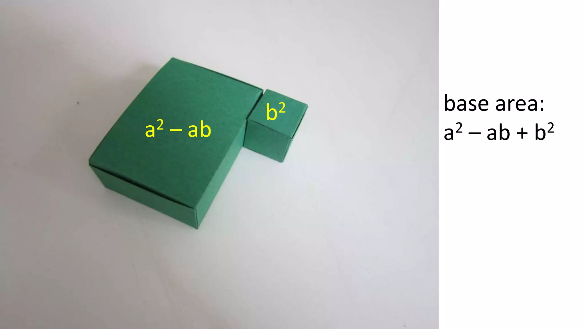 base area:
a2 – ab + b2a2 – ab
b2