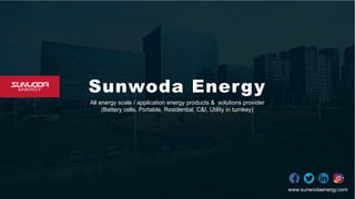 All energy scale / application energy products & solutions provider
(Battery cells, Portable, Residential, C&I, Utility in turnkey)
Sunwoda Energy
www.sunwodaenergy.com
 