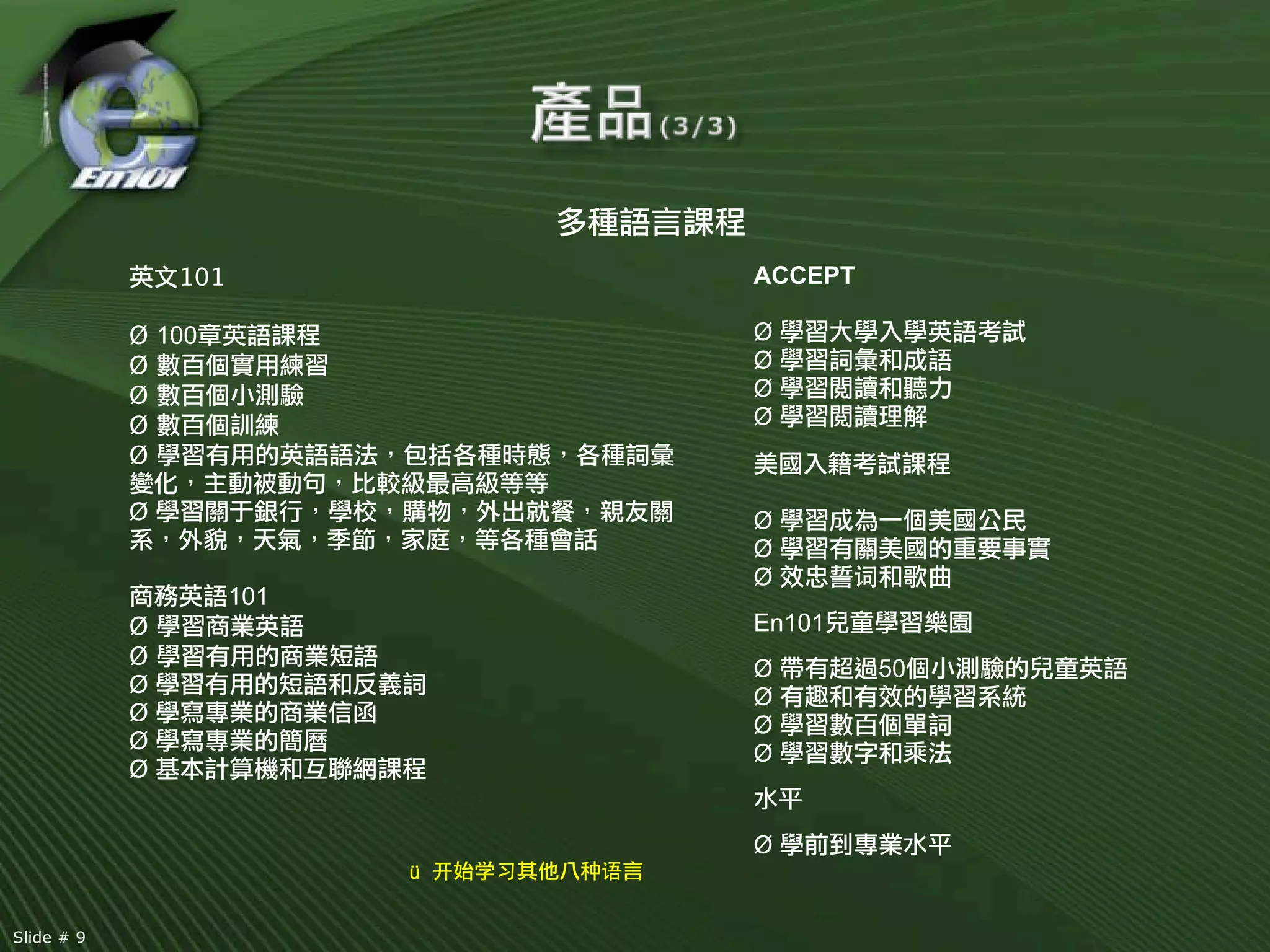 101                 ACCEPT

            Ø 100                   Ø
            Ø                       Ø
            Ø                       Ø
            Ø                       Ø
            Ø

            Ø                       Ø
                                    Ø
                                    Ø
                      101
            Ø                       En101
            Ø                       Ø        50
            Ø                       Ø
            Ø                       Ø
            Ø                       Ø
            Ø


                                    Ø
                            ü   学


Slide # 9
 