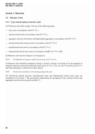 BS EN 1996-1-1 :2005
EN 1996-1-1 :2005 (E)
Table 3.1 - Geometrical requirements for Grouping of Masonry Units
Materials an...