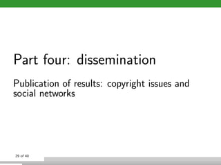 Part four: dissemination
Publication of results: copyright issues and
social networks
29 of 40
 
