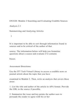 EN3220 Module 2 Searching and Evaluating Credible Sources .docx