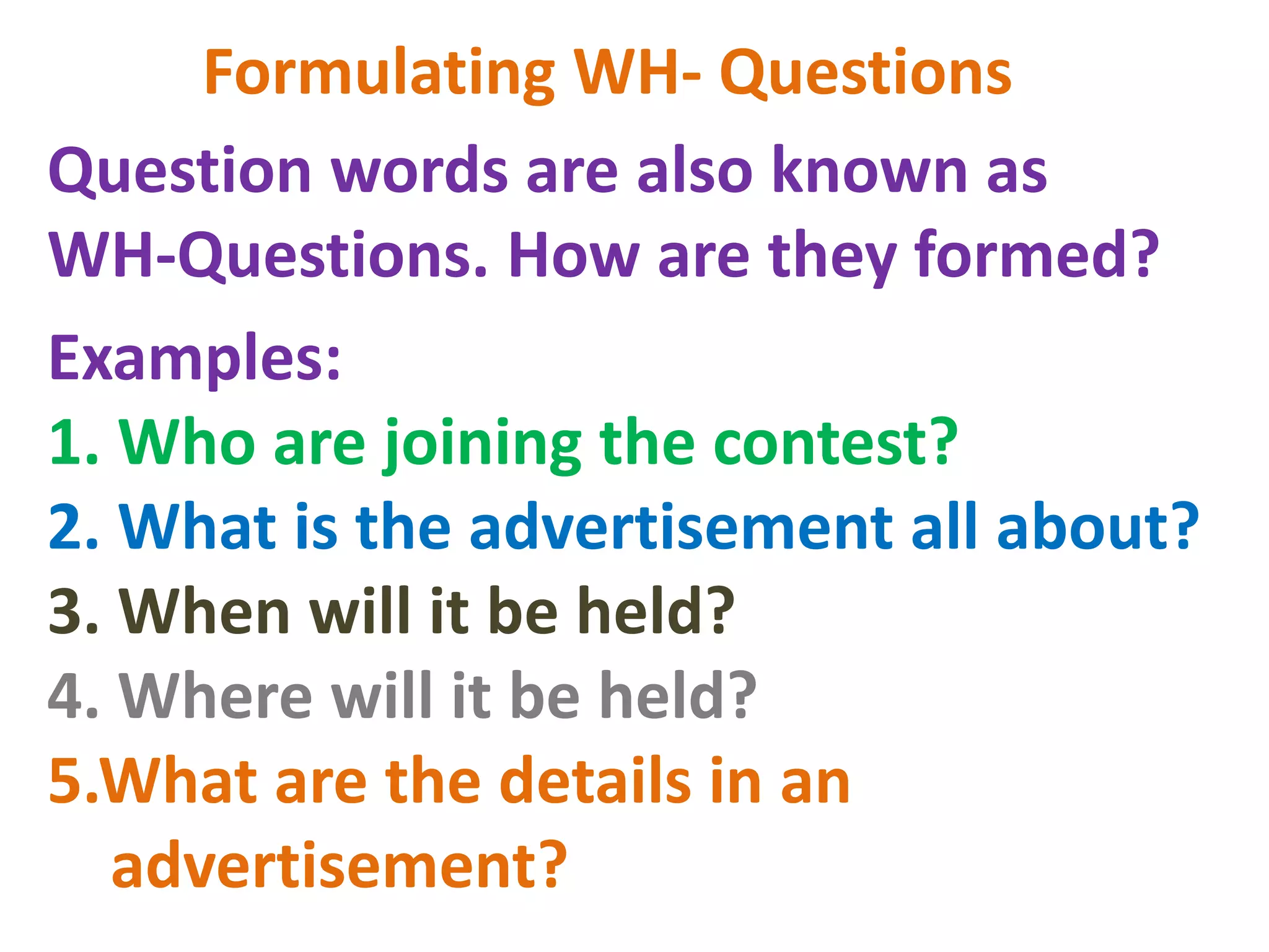 who, what, when, where, why, and how questions pptx | PPT