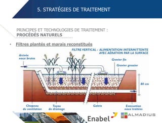 5. STRATÉGIES DE TRAITEMENT
• Filtres plantés et marais reconstitués
PRINCIPES ET TECHNOLOGIES DE TRAITEMENT :
PROCÉDÉS NATURELS
 