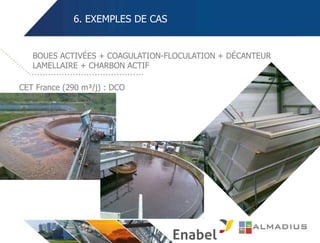 6. EXEMPLES DE CAS
CET France (290 m³/j) : DCO
BOUES ACTIVÉES + COAGULATION-FLOCULATION + DÉCANTEUR
LAMELLAIRE + CHARBON ACTIF
 