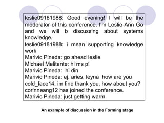 An example of discussion in the Forming stage