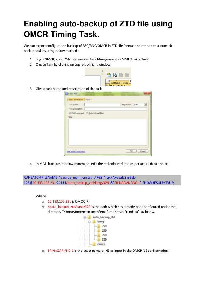 enabling auto backup of ztd files using omcr timing task ztd