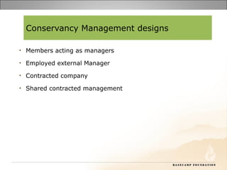 Community mobilization, design and partnership arrangements in conservancies