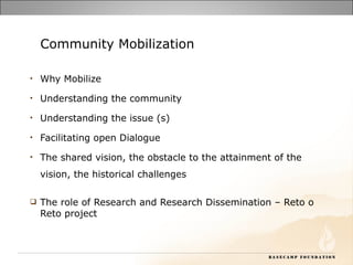 Community mobilization, design and partnership arrangements in conservancies