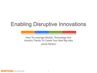 Enabling Disruptive Innovations
How To Leverage Market, Technology And
Industry Trends To Create Your Next Big Idea
Jacob Nielson
1
 