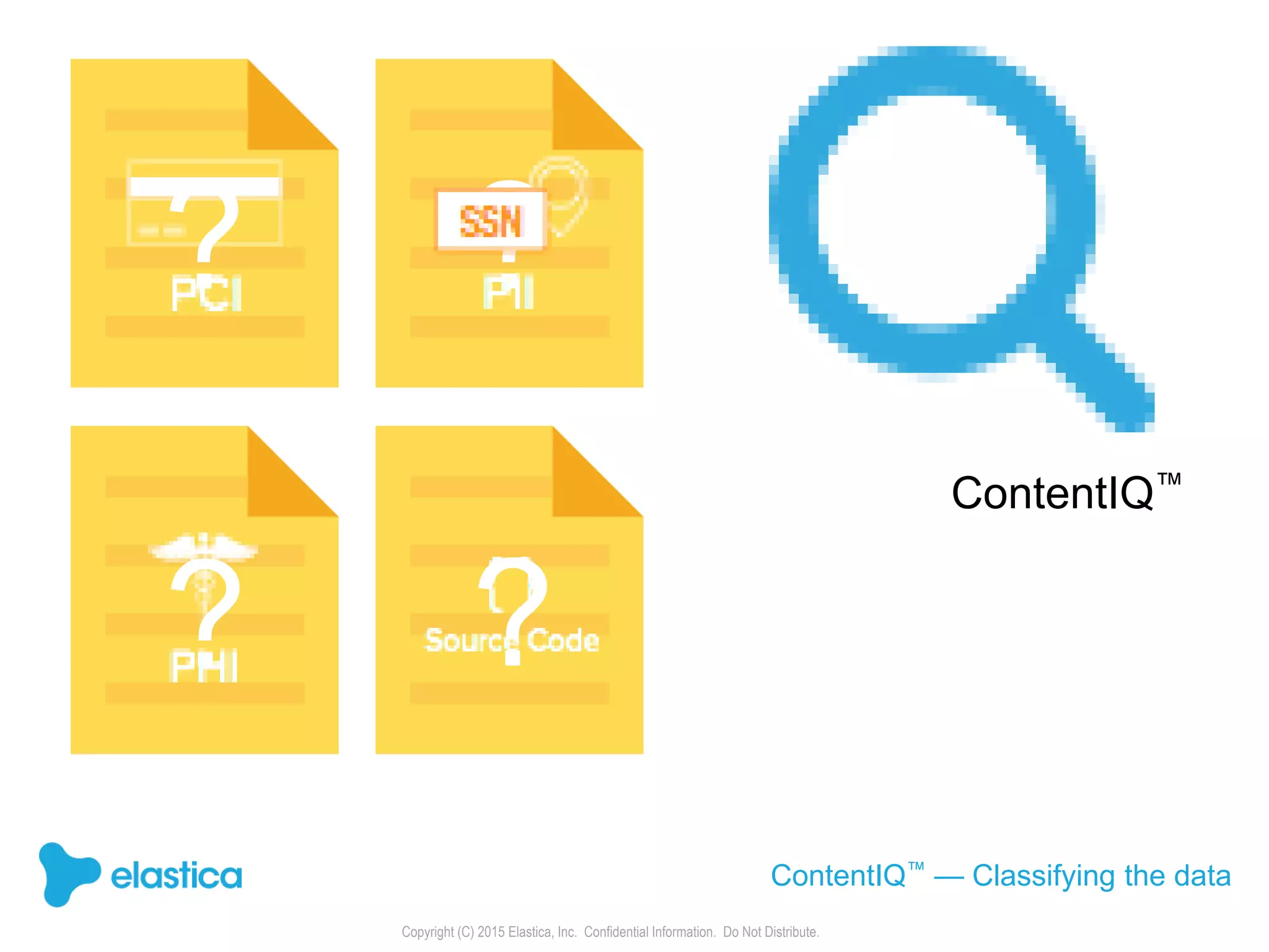 Copyright (C) 2015 Elastica, Inc. Confidential Information. Do Not Distribute.
ContentIQ™ — Classifying the data
ContentIQ™
?
?
?
?
 