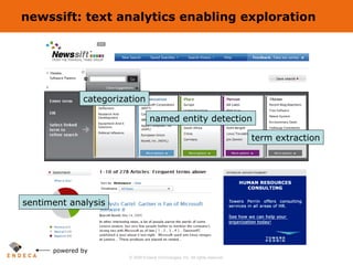newssift: text analytics enabling exploration powered by categorization named entity detection term extraction sentiment a...
