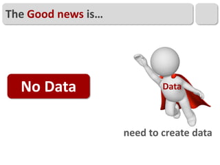 The Good news is…




  No Data                   Data



                    need to create data
 